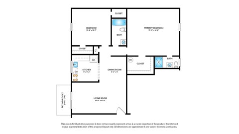 Floor plan for 2 beds, 2 baths, 1115 sqft